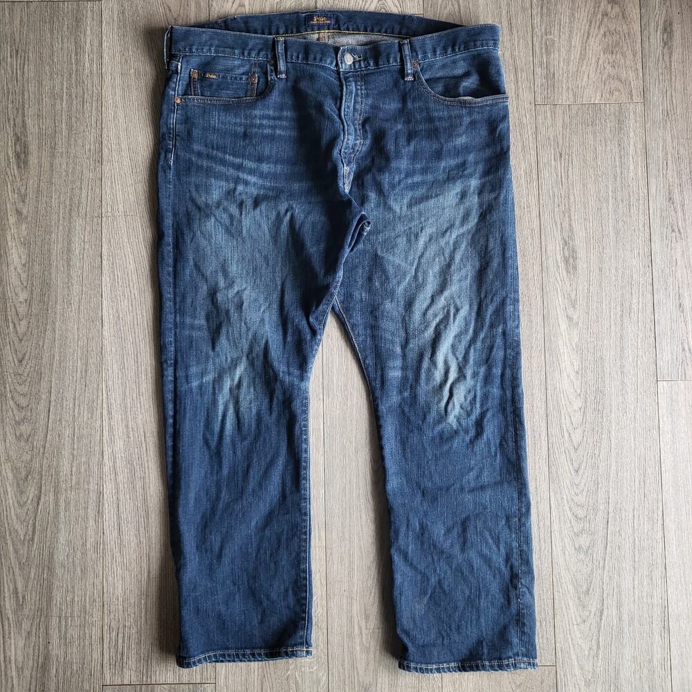 Polo Ralph Lauren Hampton Relaxed Straight Jeans Men 40x30 Blue Preppy Whiskered